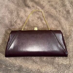 Vintage Burgundy Brown Clutch Evening Bag with Chain Strap